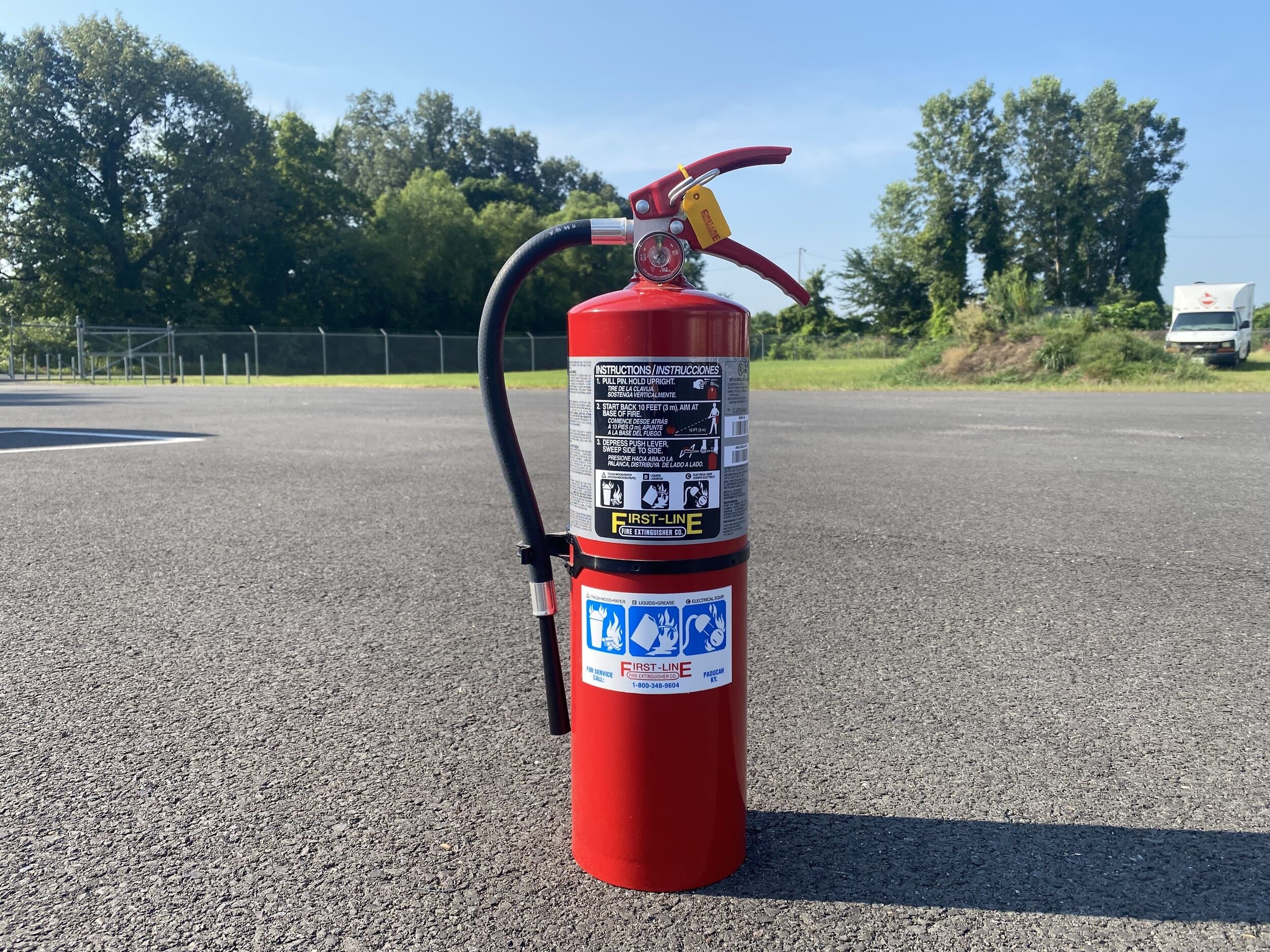 10 lb ABC fire extinguisher inspected and serviced by First-Line Fire Extinguisher Co.