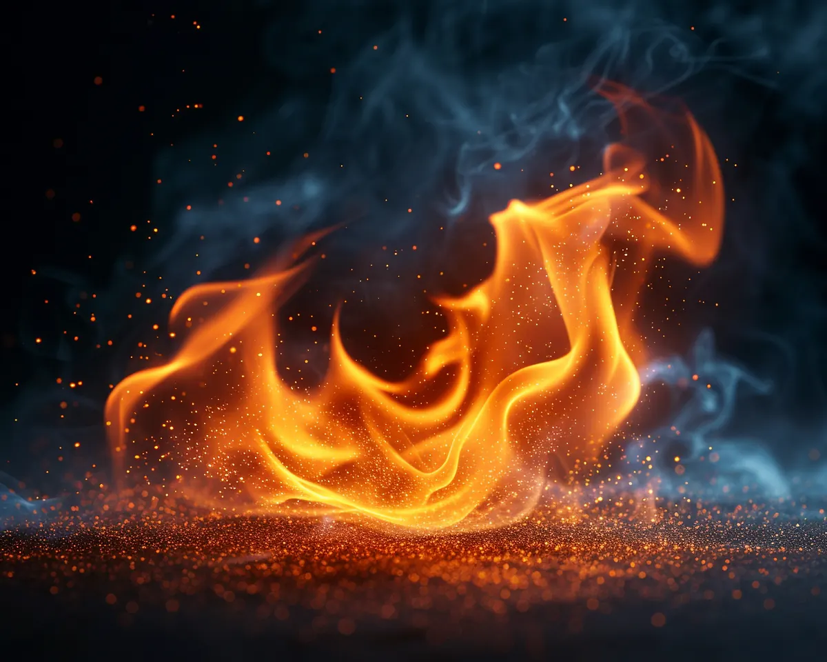 Flames and sparks against a dark background